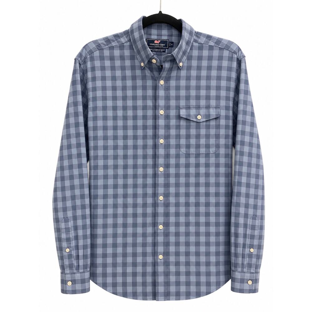 Vineyard Vines Slim Fit Crosby Shirt Medium Blue Gray Gingham Plaid